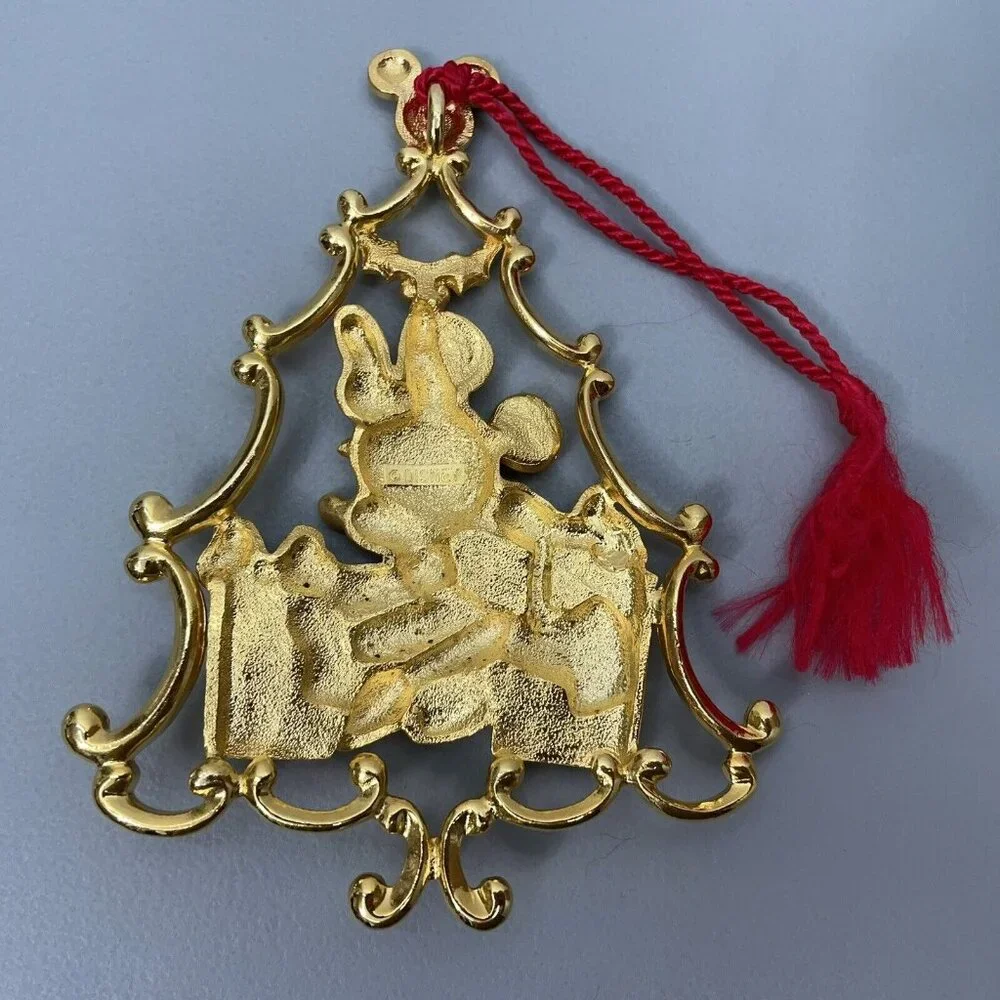 Vintage Disney Minnie Mouse Christmas Tree Ornament Gold Tone Metal - Picture 2 of 4